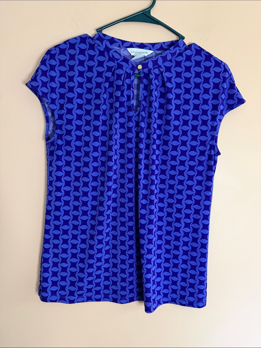 Liz Claiborne Royal Blue Geometric Cap Sleeve Blouse